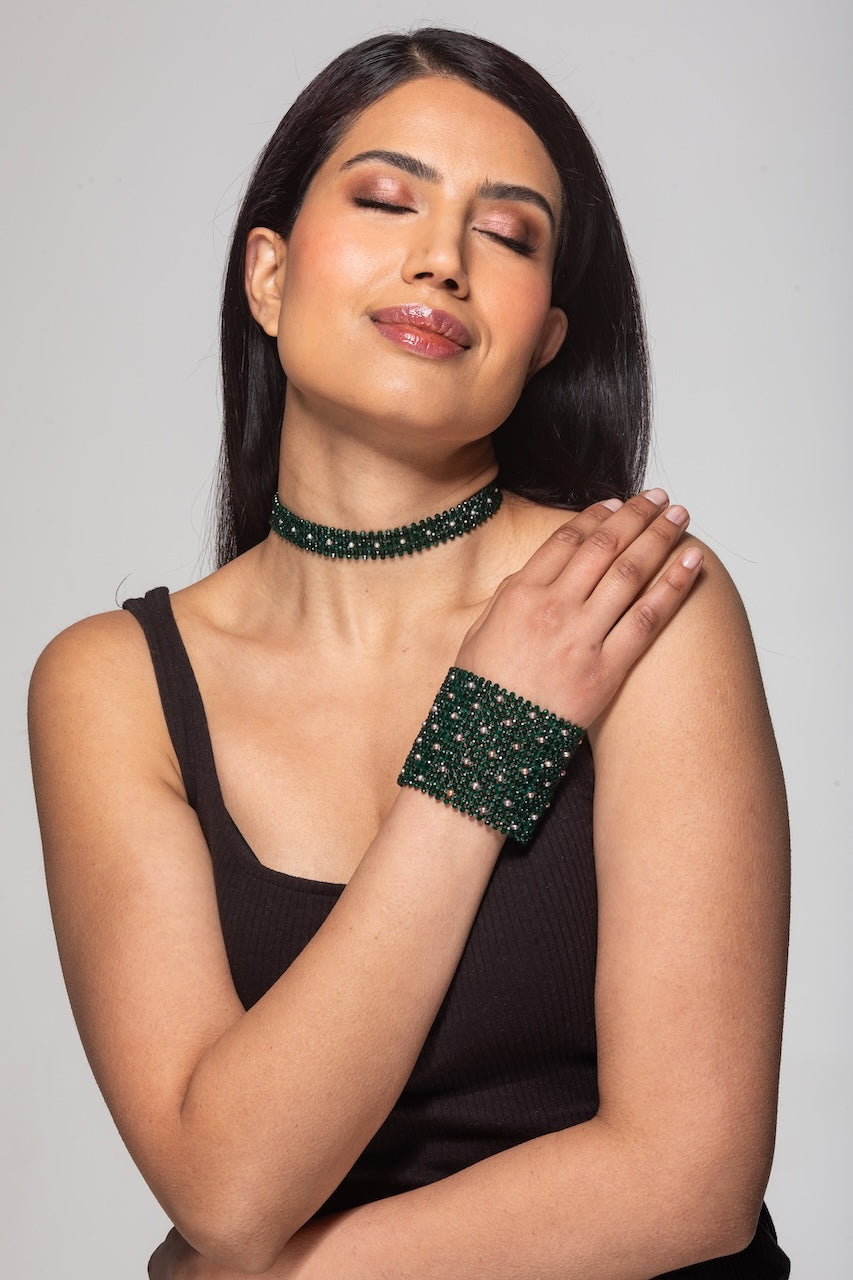 Emerald and pearl cuff