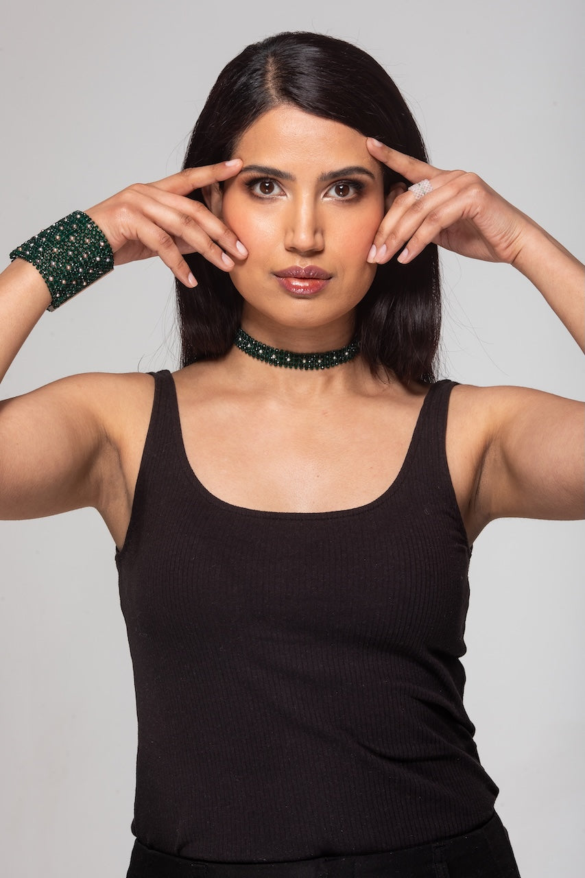 Emerald and pearl cuff