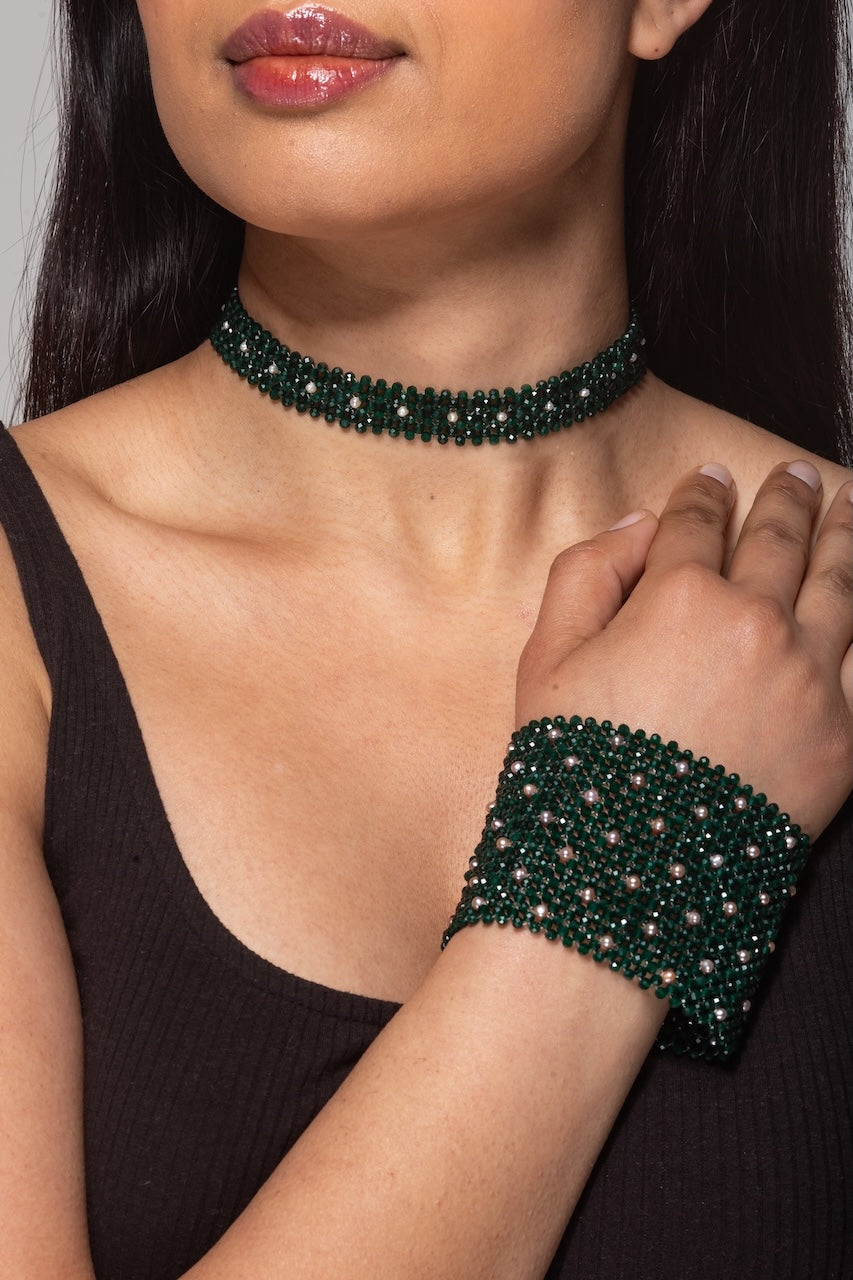Emerald and pearl cuff