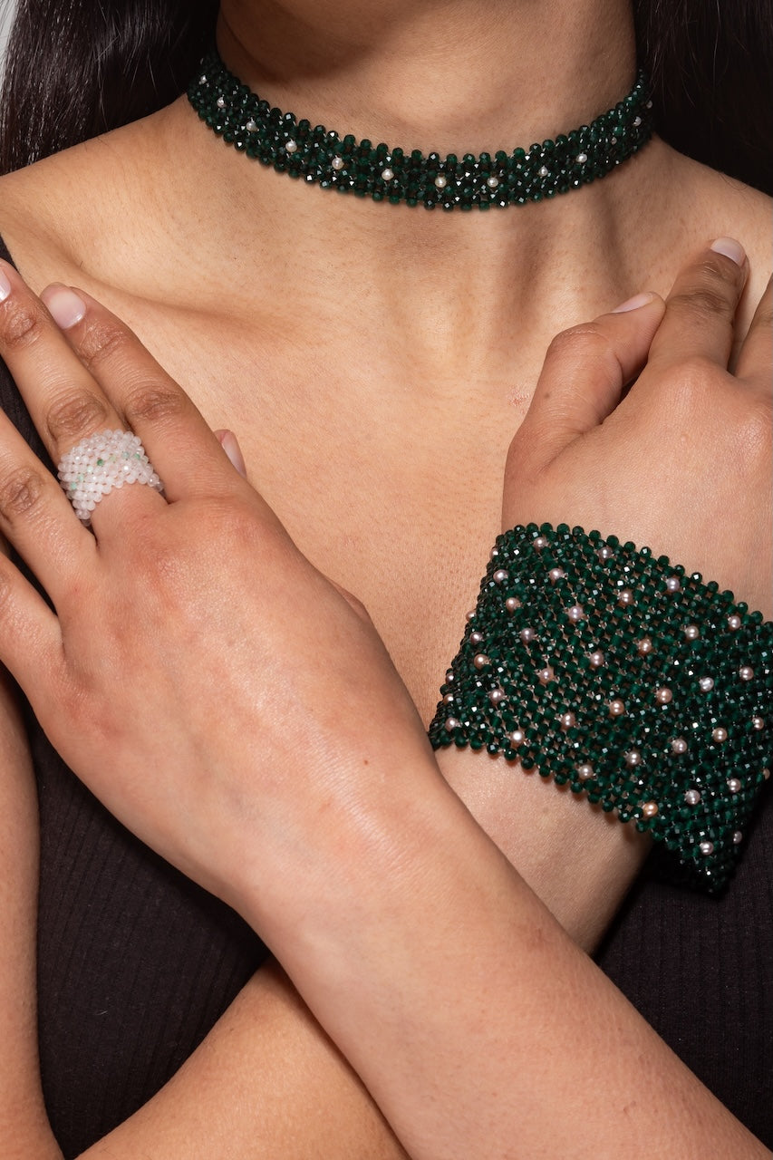 Emerald and pearl cuff