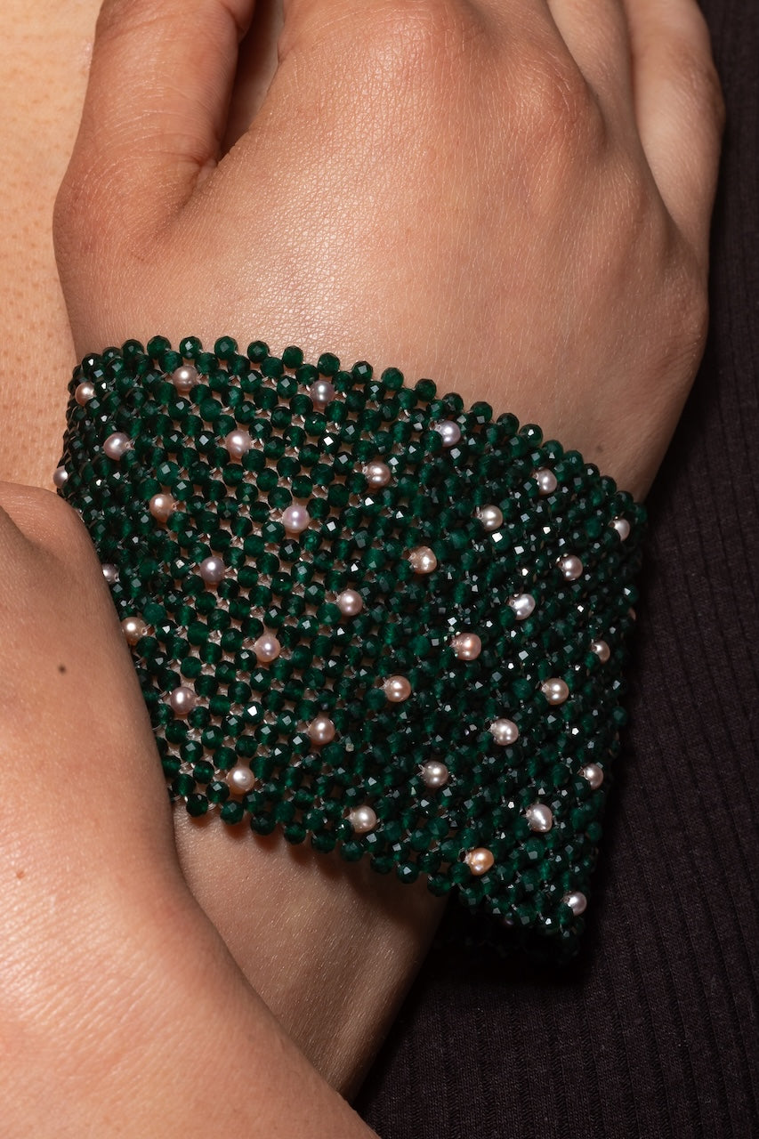 Emerald and pearl cuff