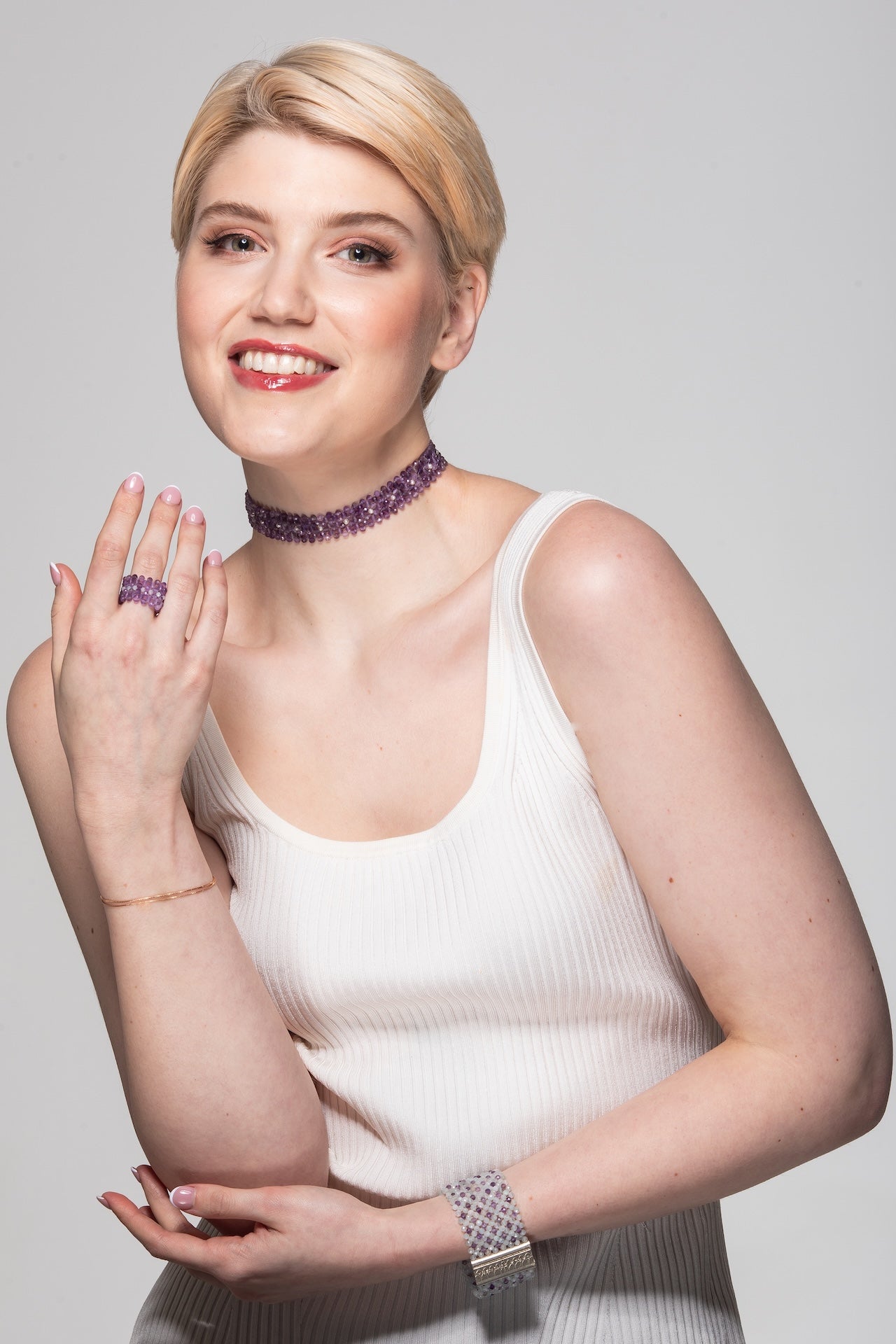 Amethyst choker with Pearl accents