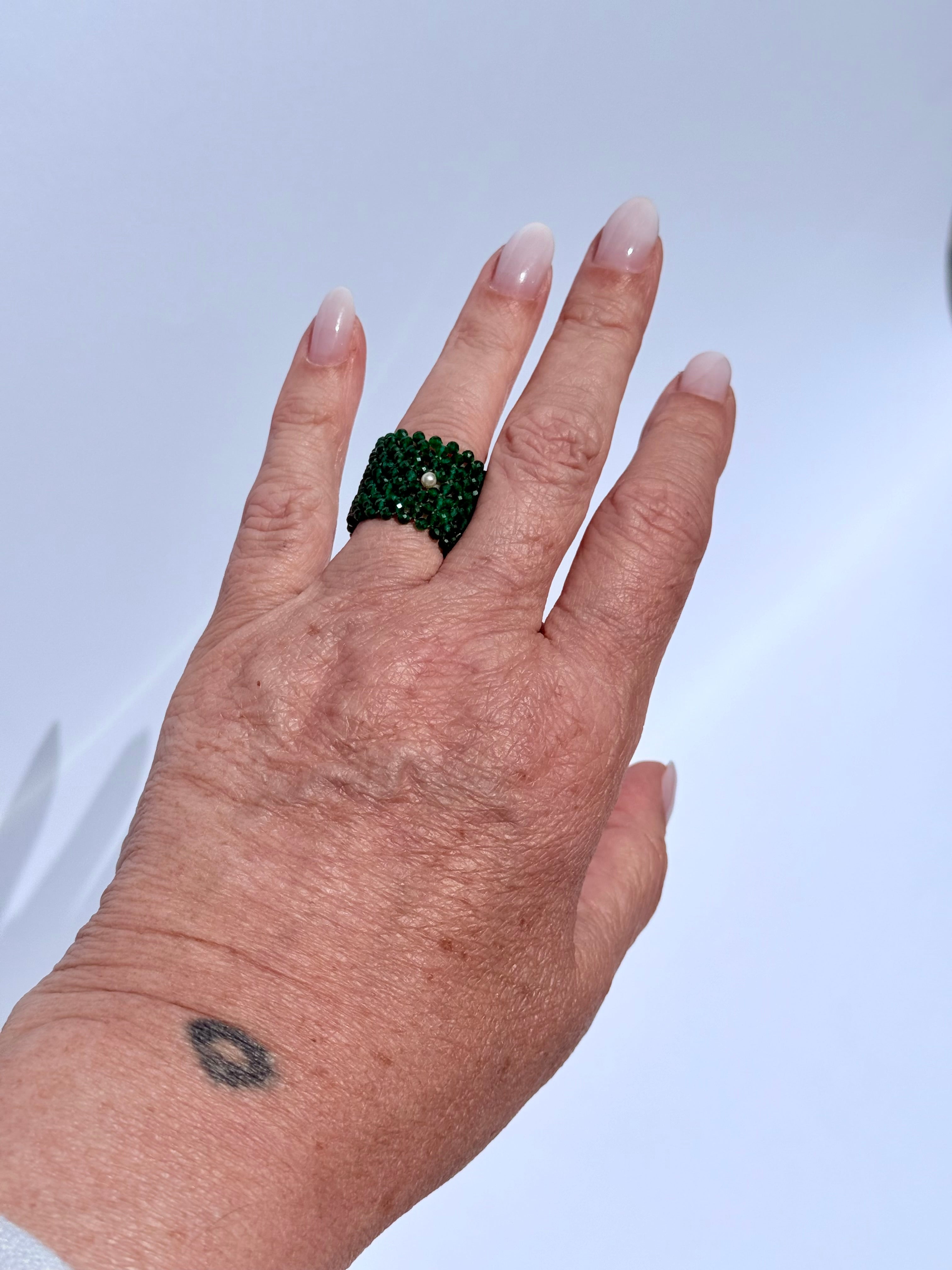 Emerald ring with Pearl accent