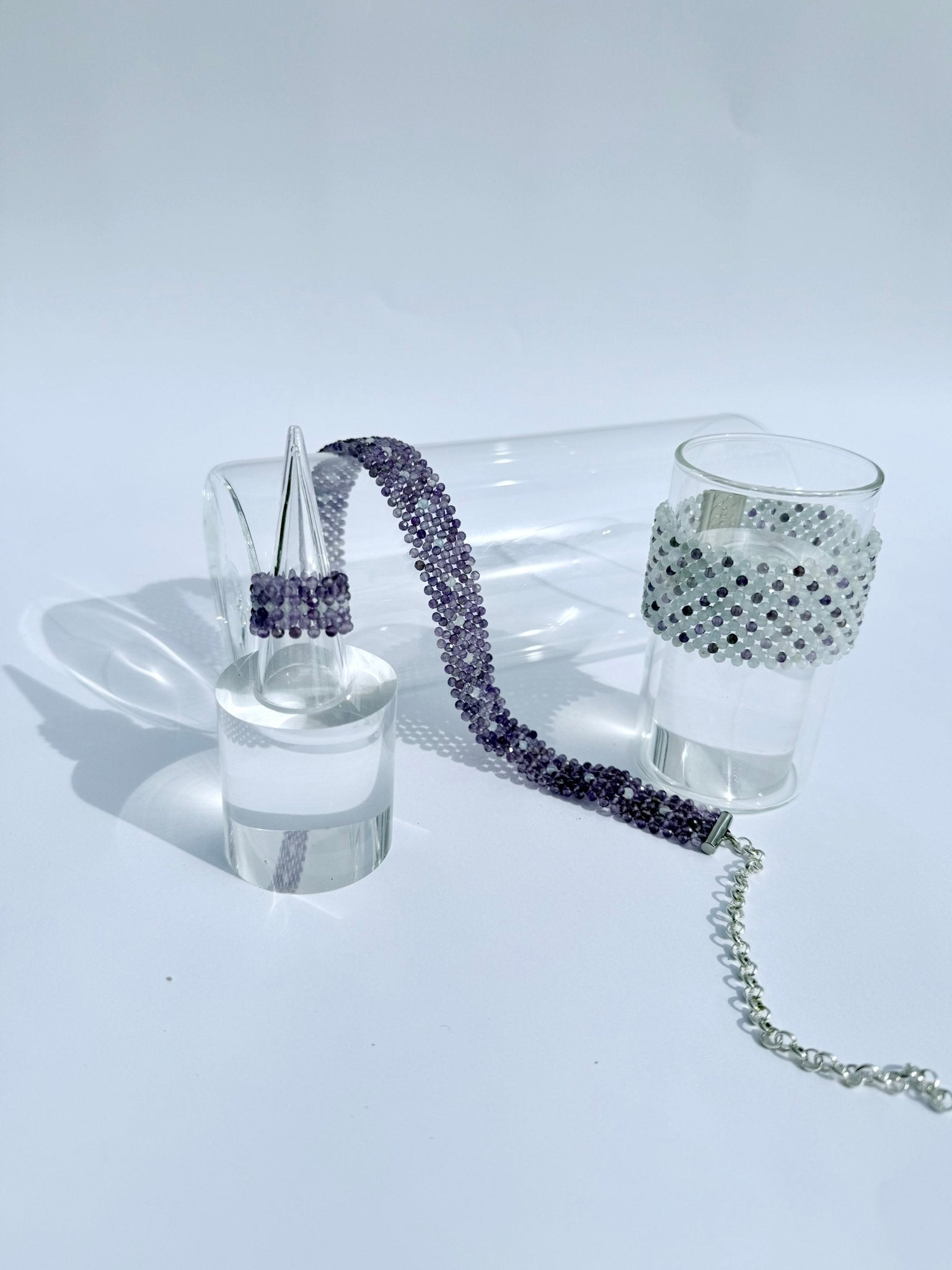 Amethyst and Aquamarine Beaded Choker | Handmade by Carla Ciminera