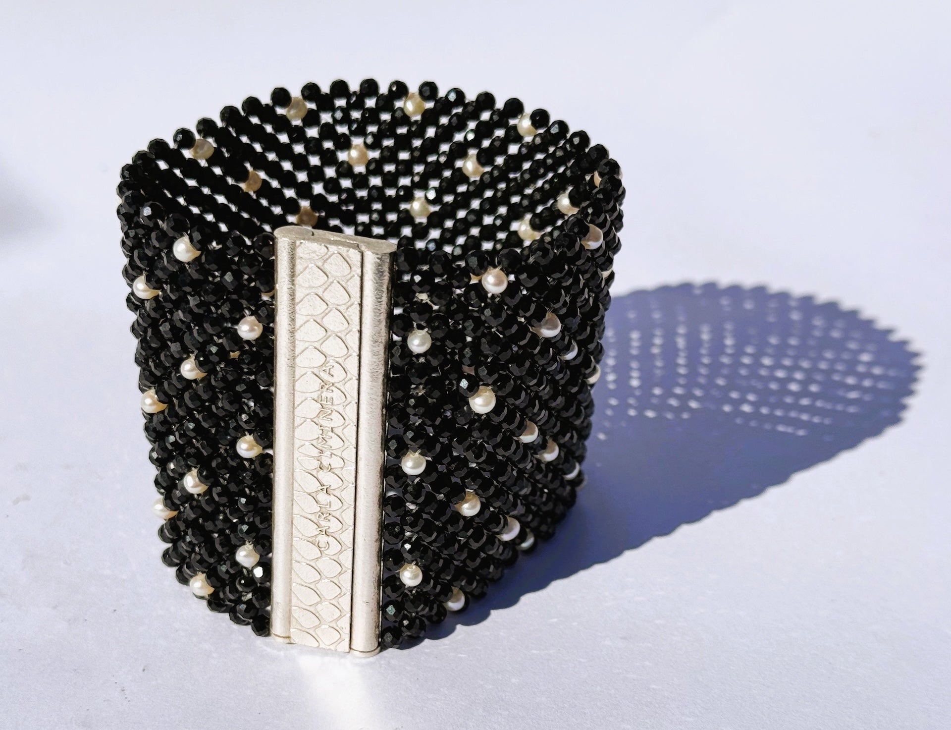 Onyx and Pearl Gemstone Cuff | Handmade by Carla Ciminera