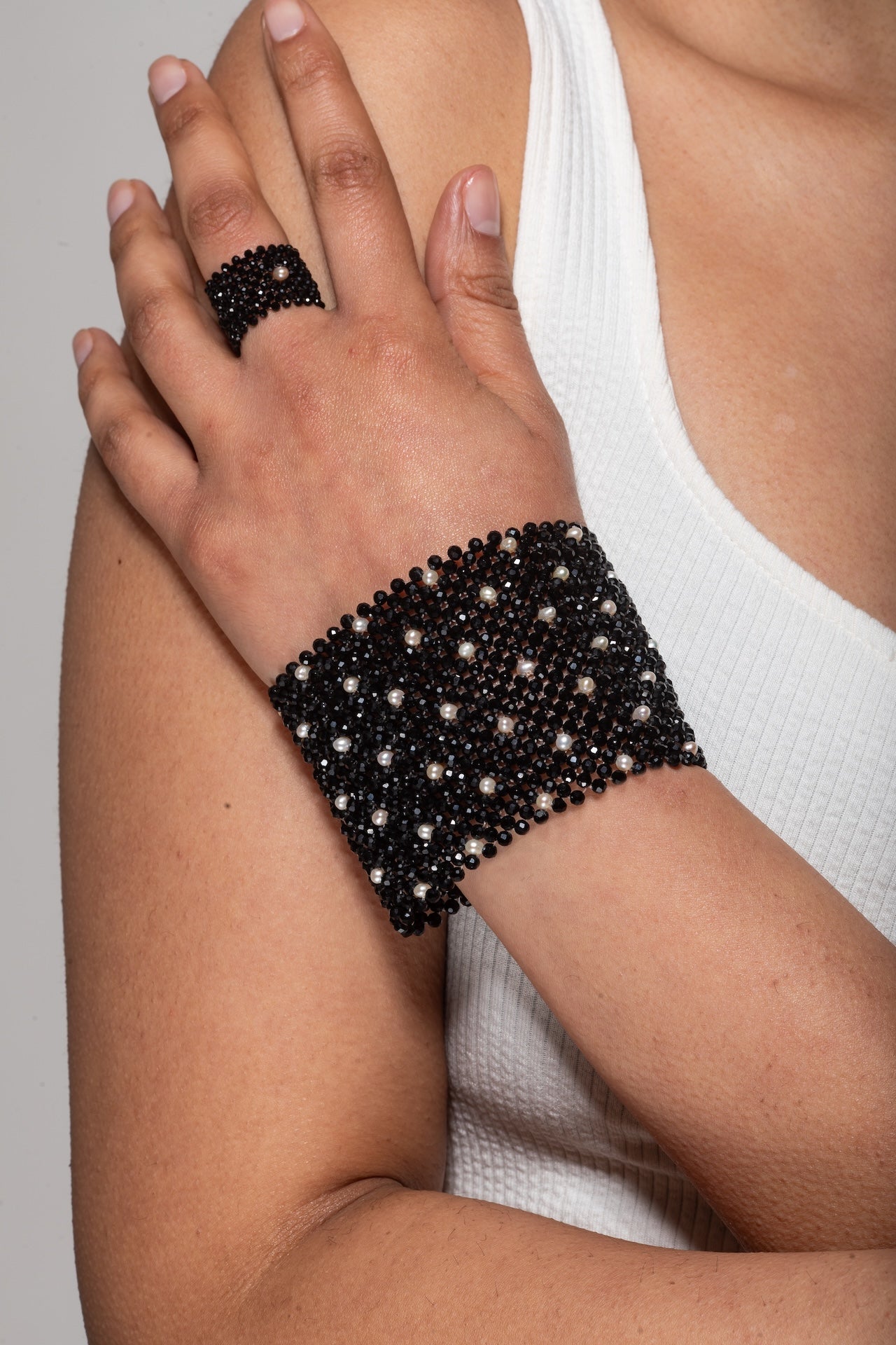 Onyx and pearl Gemstone Ring | Handmade by Carla Ciminera