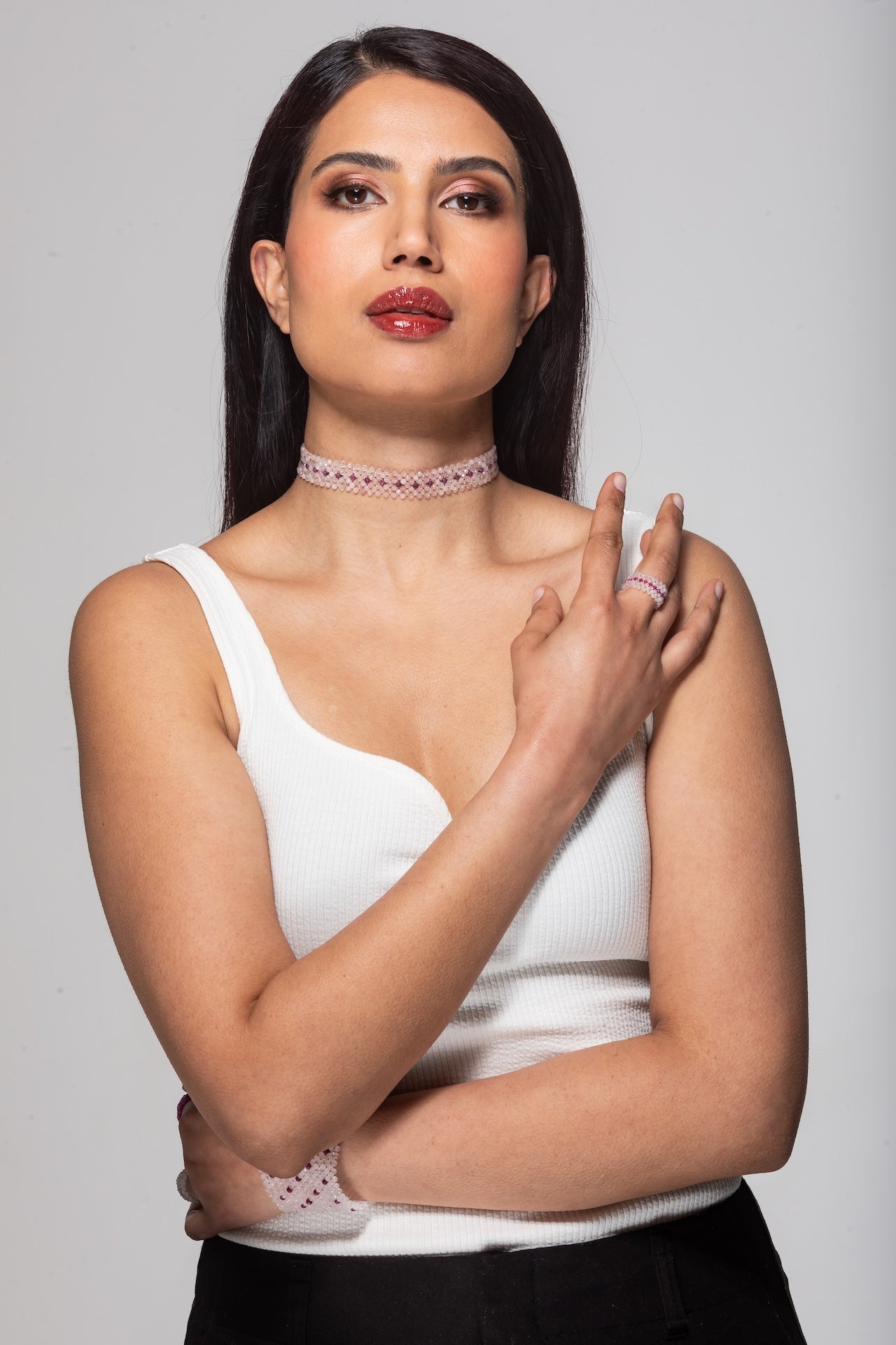 Rose Quartz and ruby choker - Carla Ciminera