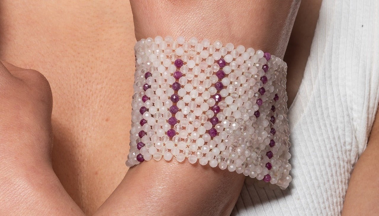 Rose quartz and ruby lines cuff - Carla Ciminera