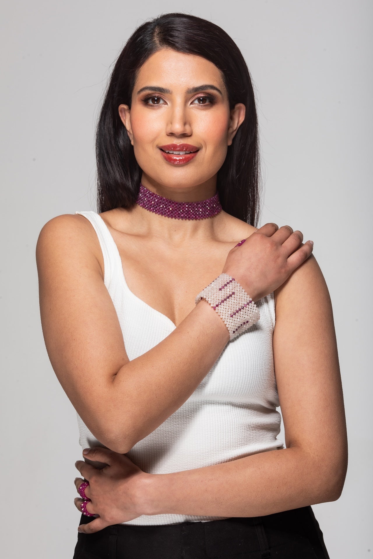 Garnet and pearl choker