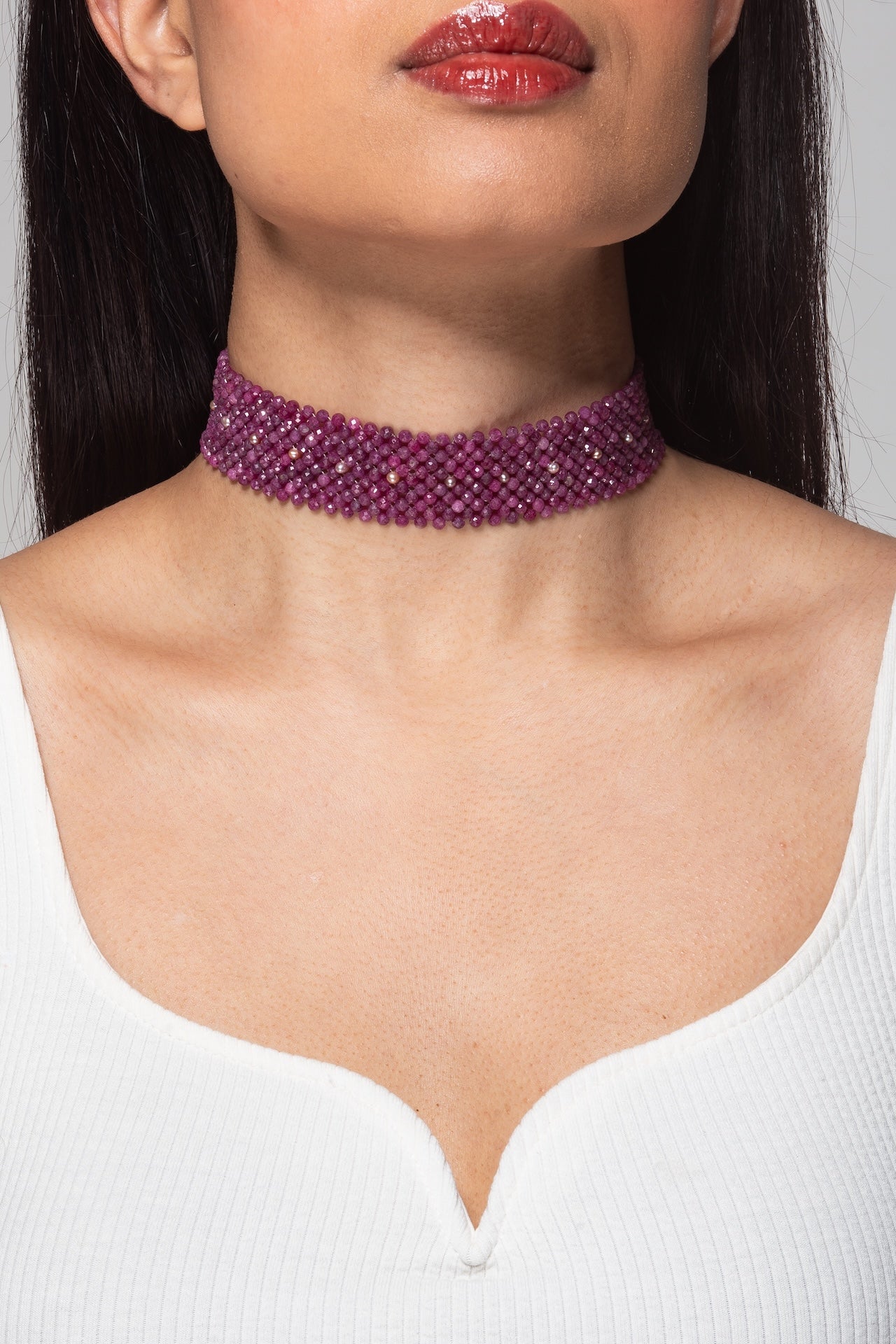 Garnet and pearl choker