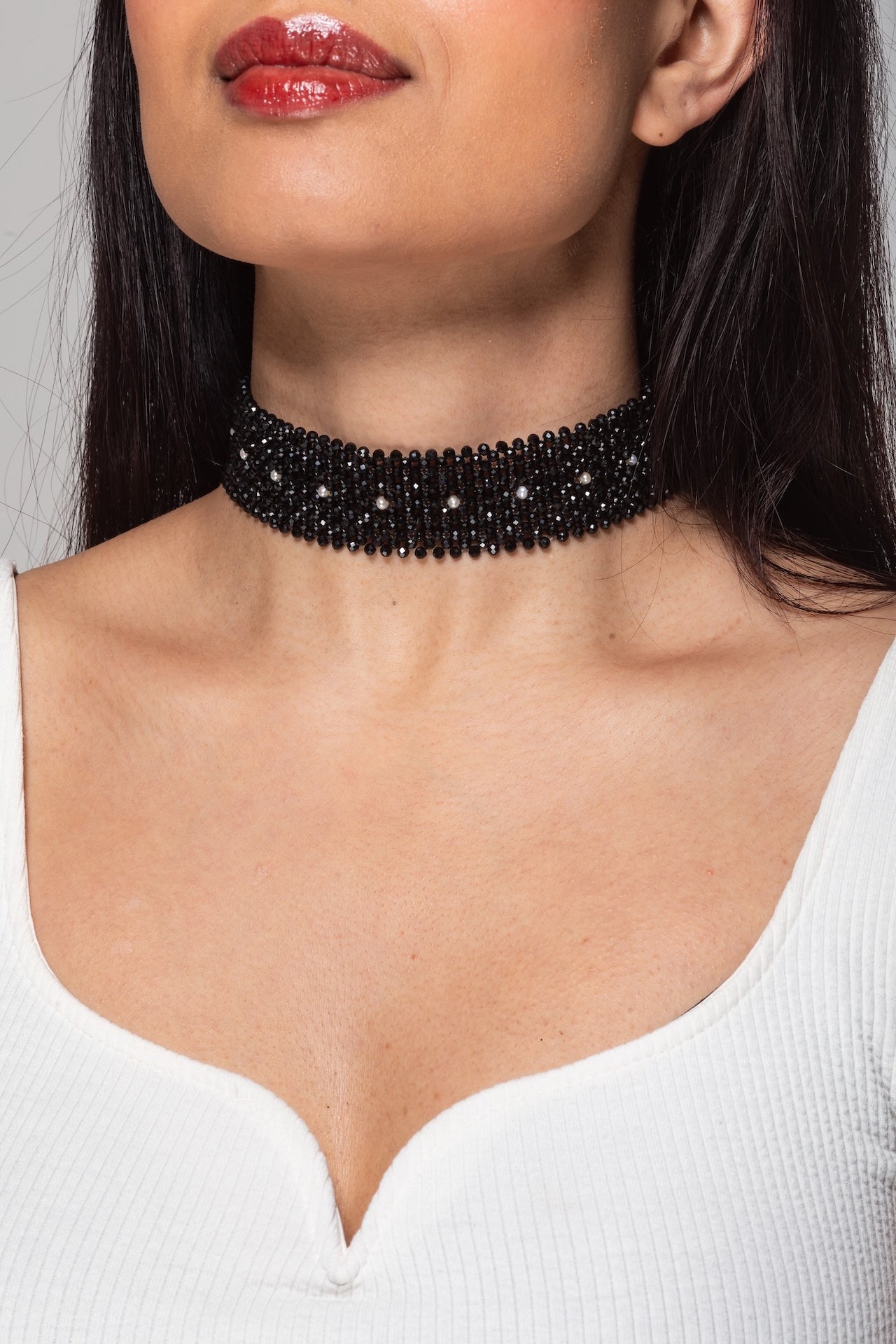 Onyx and pearl choker