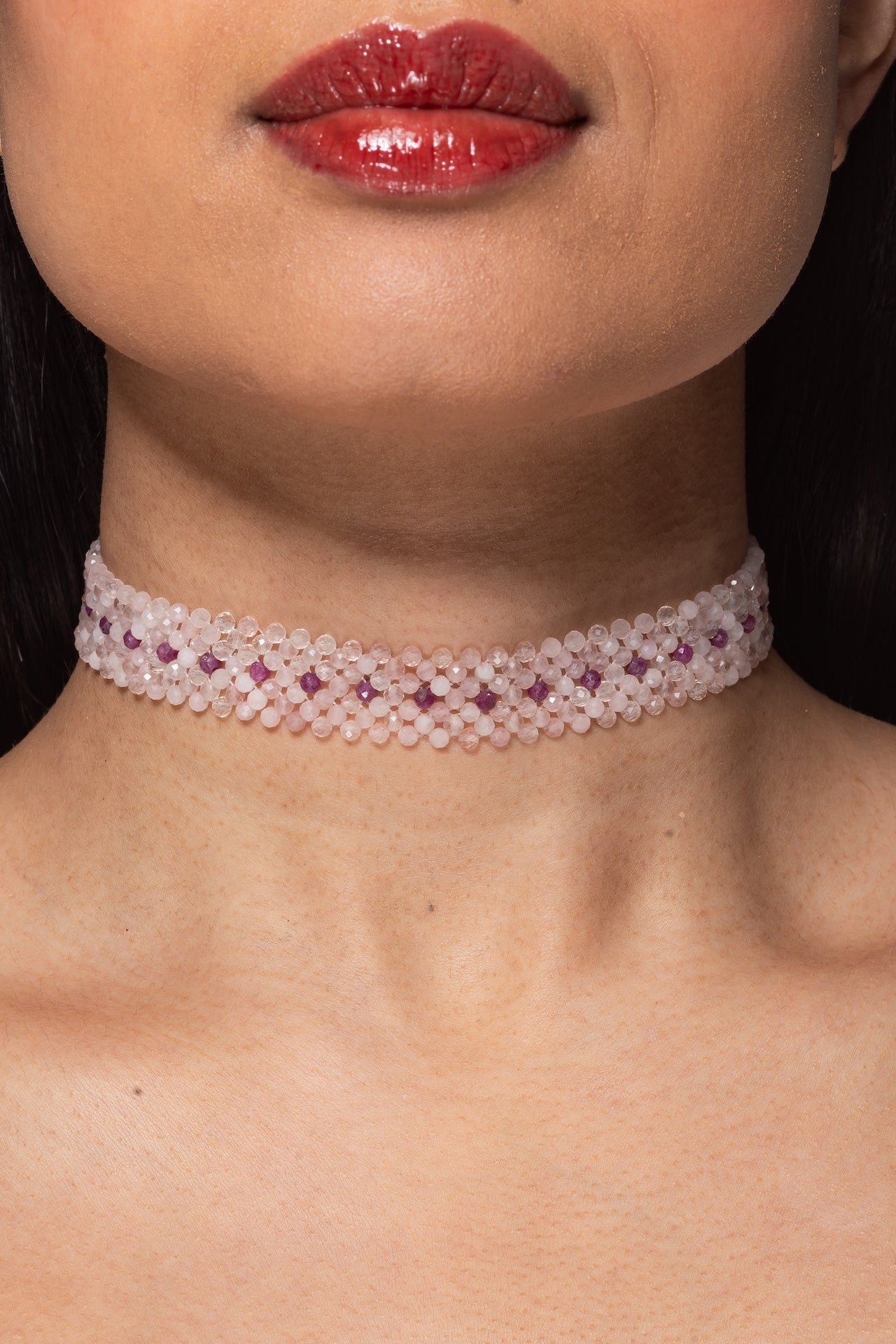 Rose Quartz and ruby choker