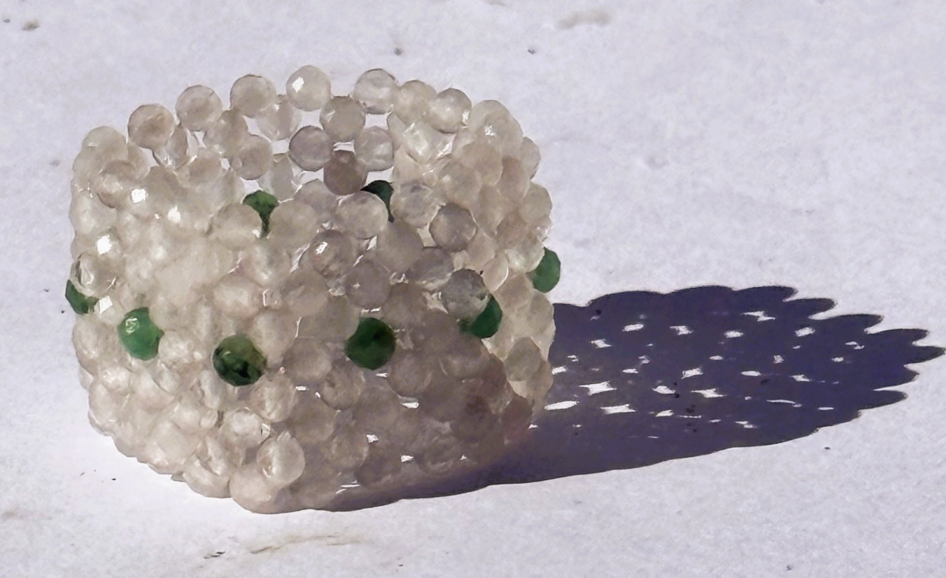 Rose quartz and emerald ring