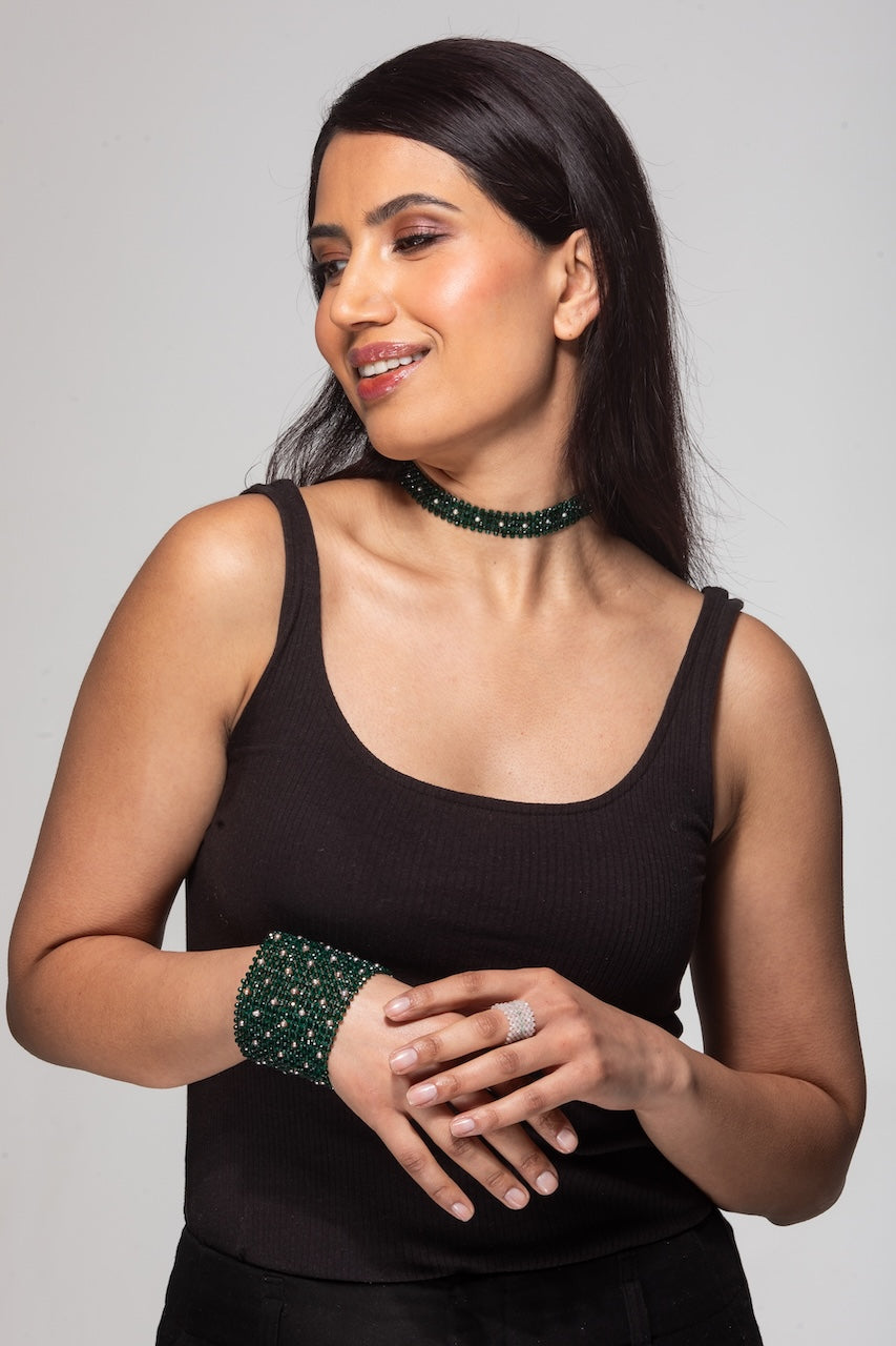 Emerald and pearl cuff