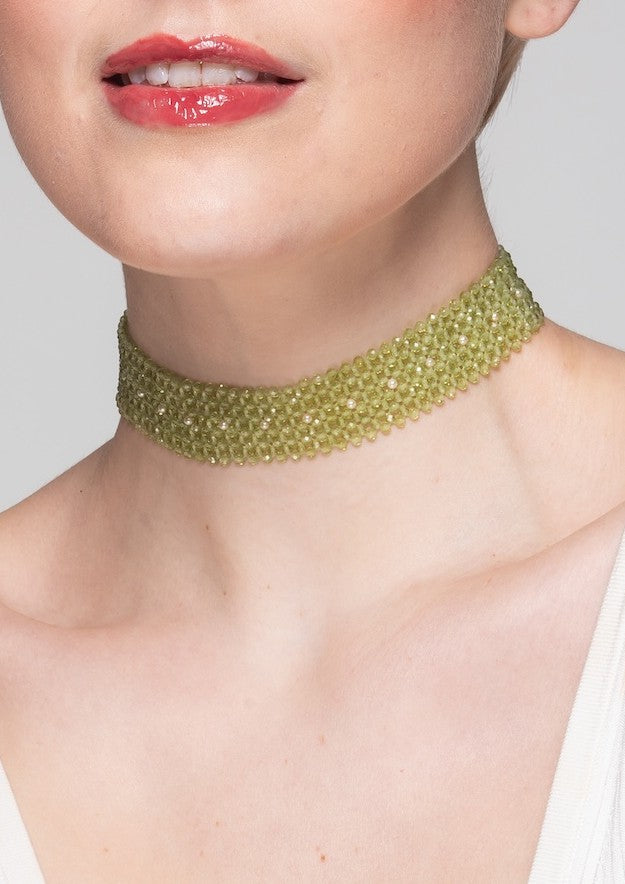 Peridot and pearl choker