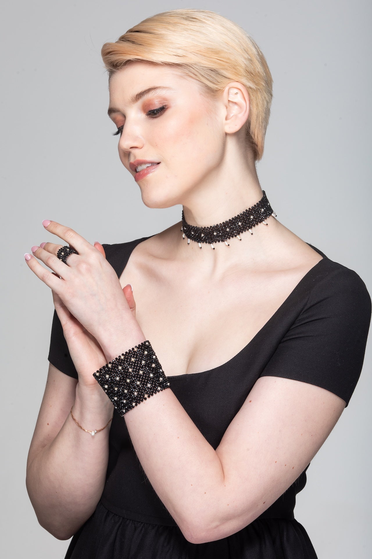 Onyx and pearl cuff