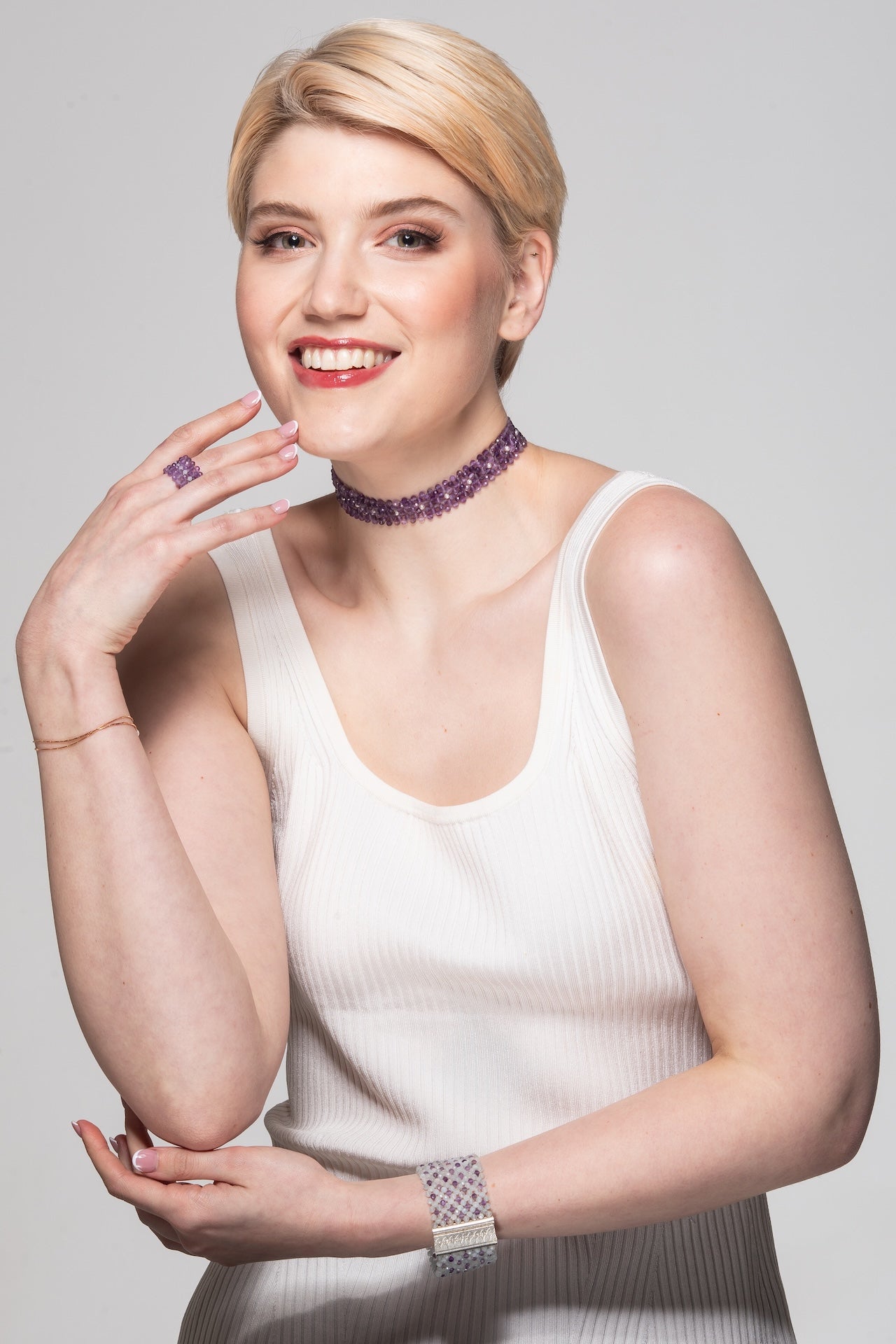 Amethyst choker with Pearl accents