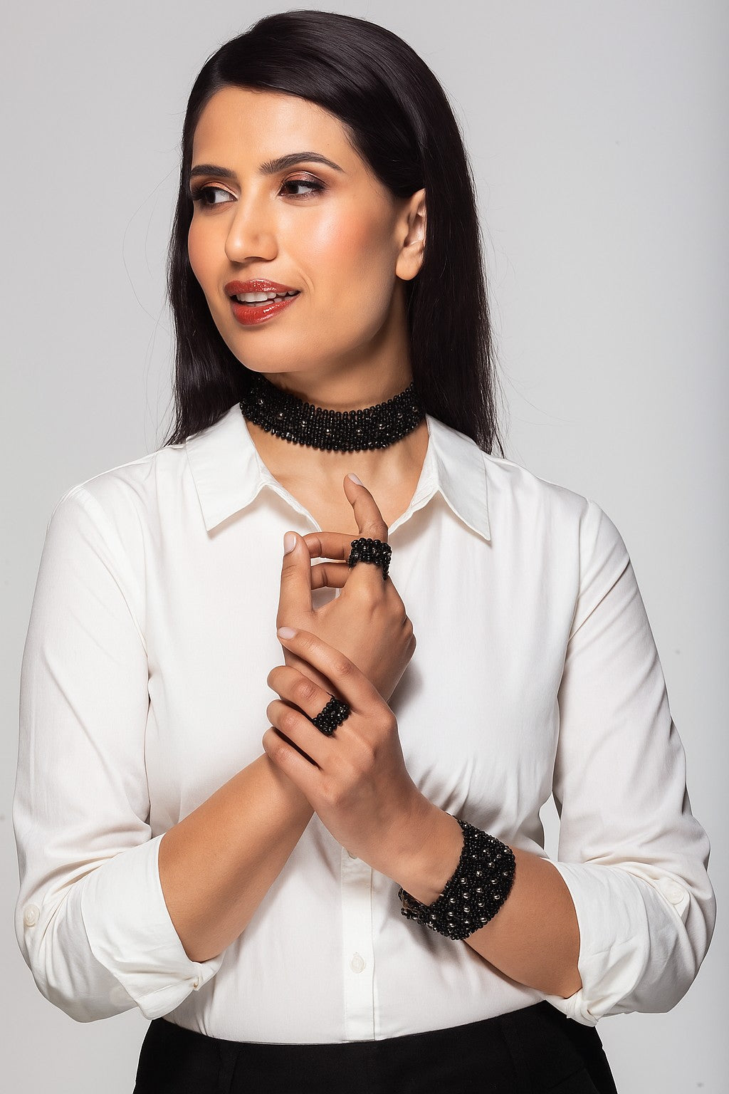 Onyx and pearl choker