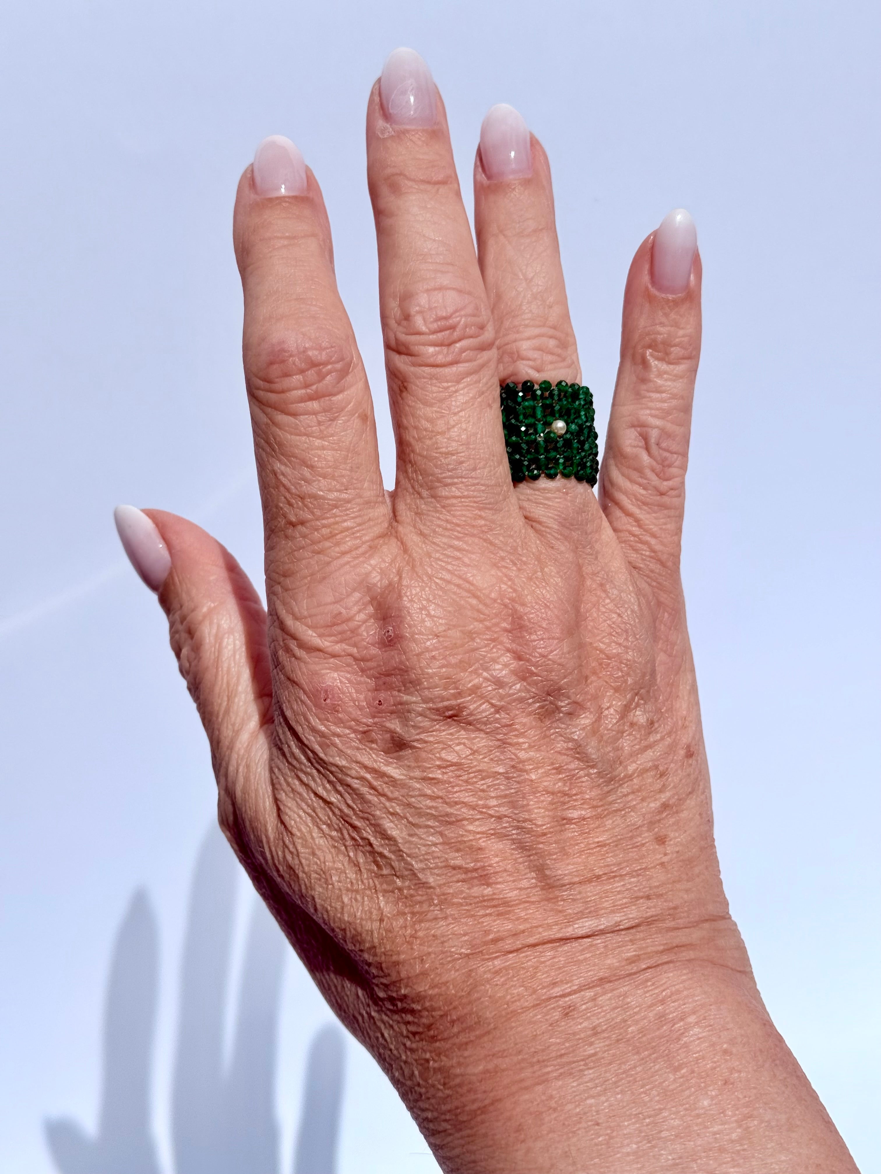 Emerald ring with  Pearl accent