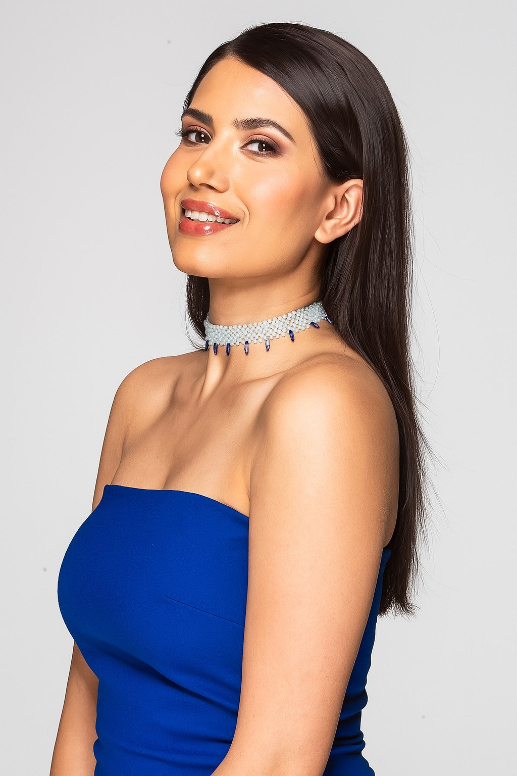 Aquamarine choker with kyanite drops