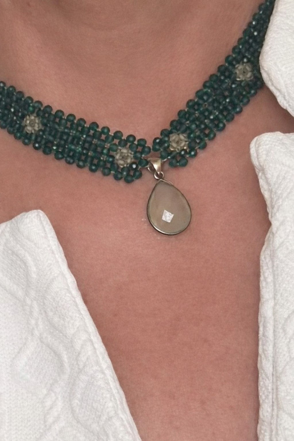 Emerald and peridot choker with prehnite pendant - Carla Ciminera
