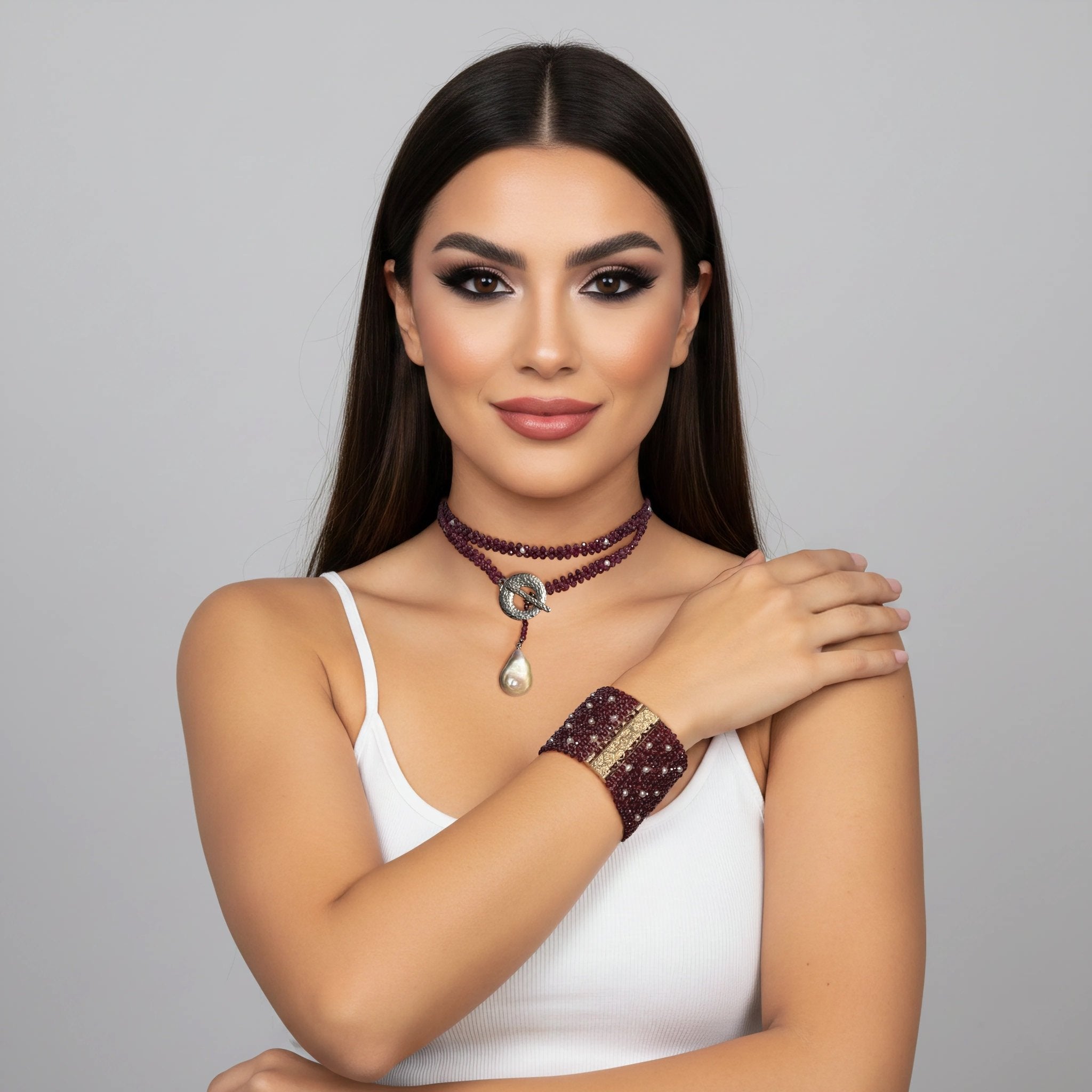 Garnet cuff with Pearls - Carla Ciminera