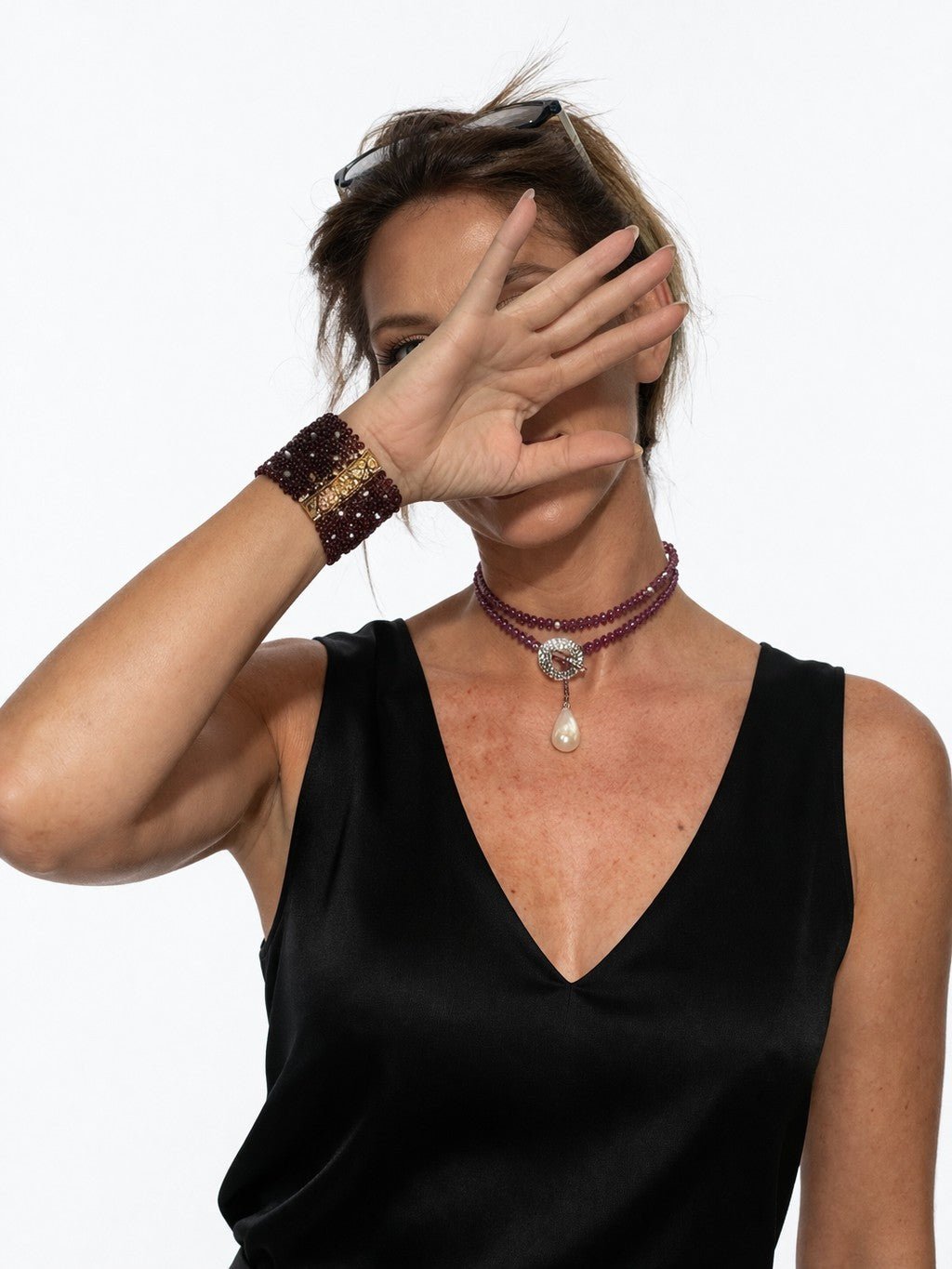 Garnet cuff with Pearls - Carla Ciminera