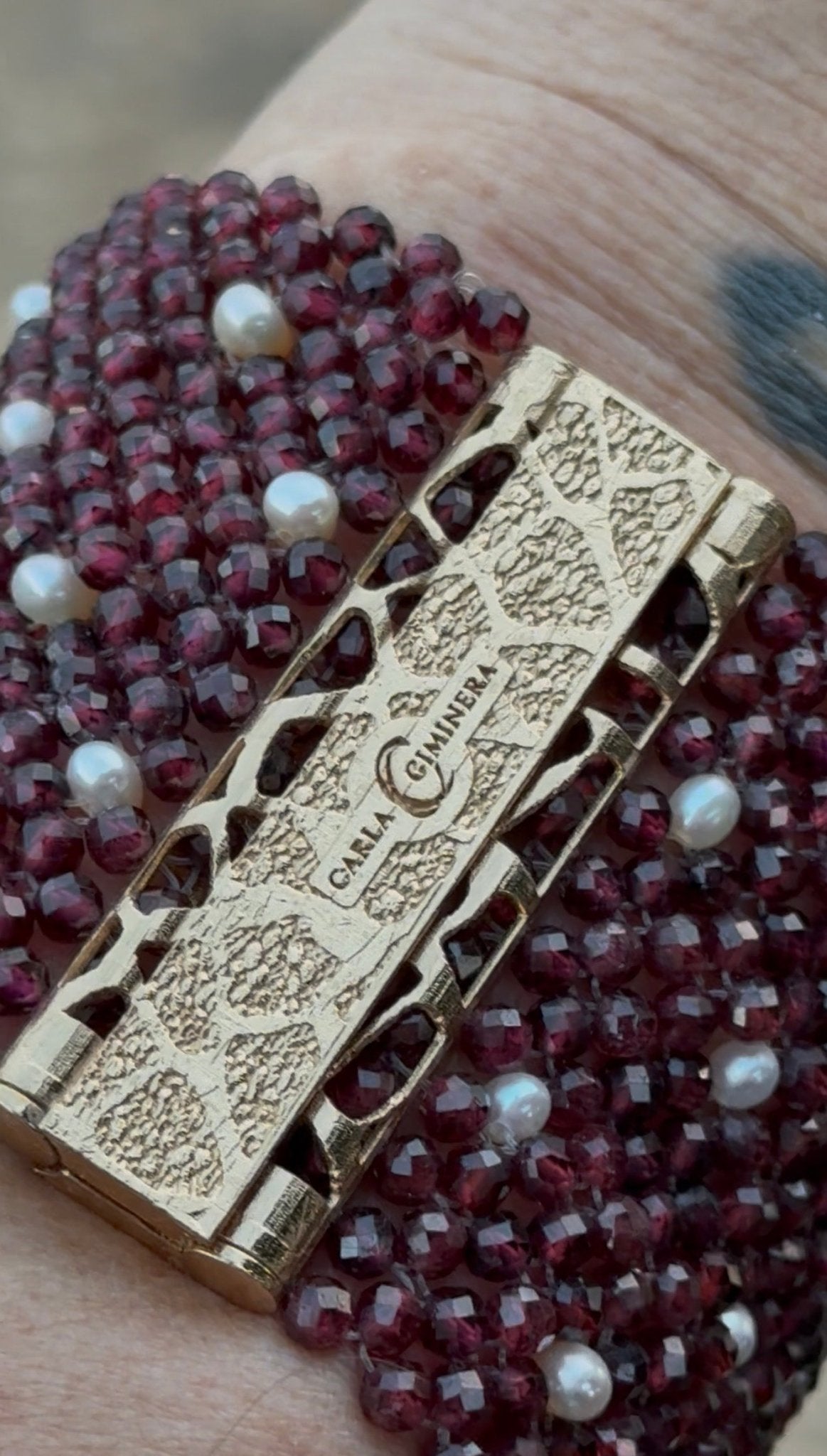 Garnet cuff with Pearls - Carla Ciminera