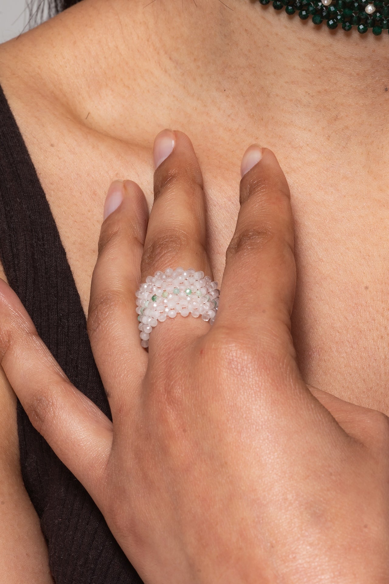 Rose quartz and emerald Gemstone Ring | Handmade by Carla Ciminera