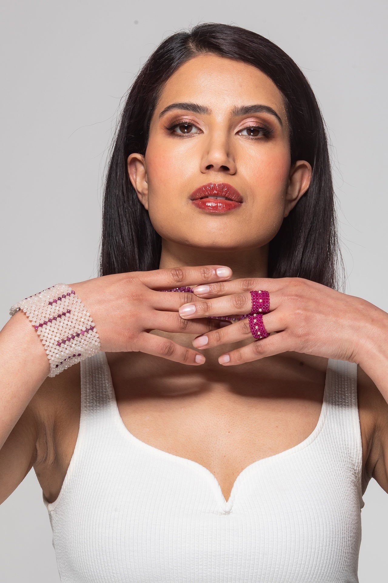 Rose quartz and ruby Gemstone Cuff | Handmade by Carla Ciminera
