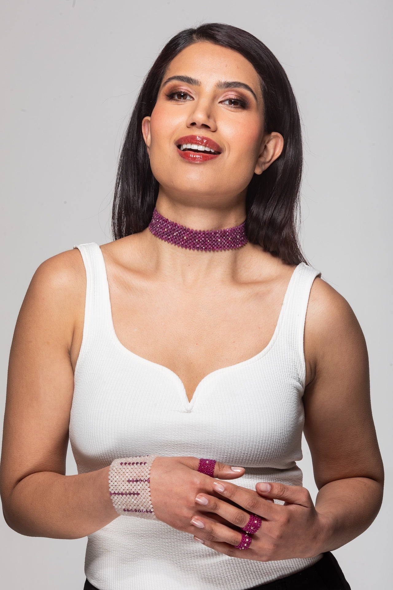 Model wearing Ruby and peark Statement Ring | Handmade by Carla Ciminera