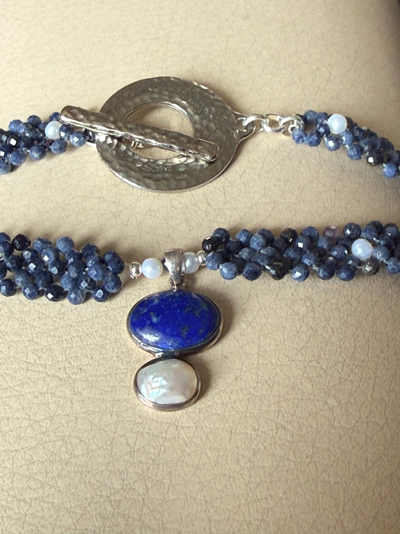 Sapphire and pearl choker with sapphire and pearl pendant - Carla Ciminera