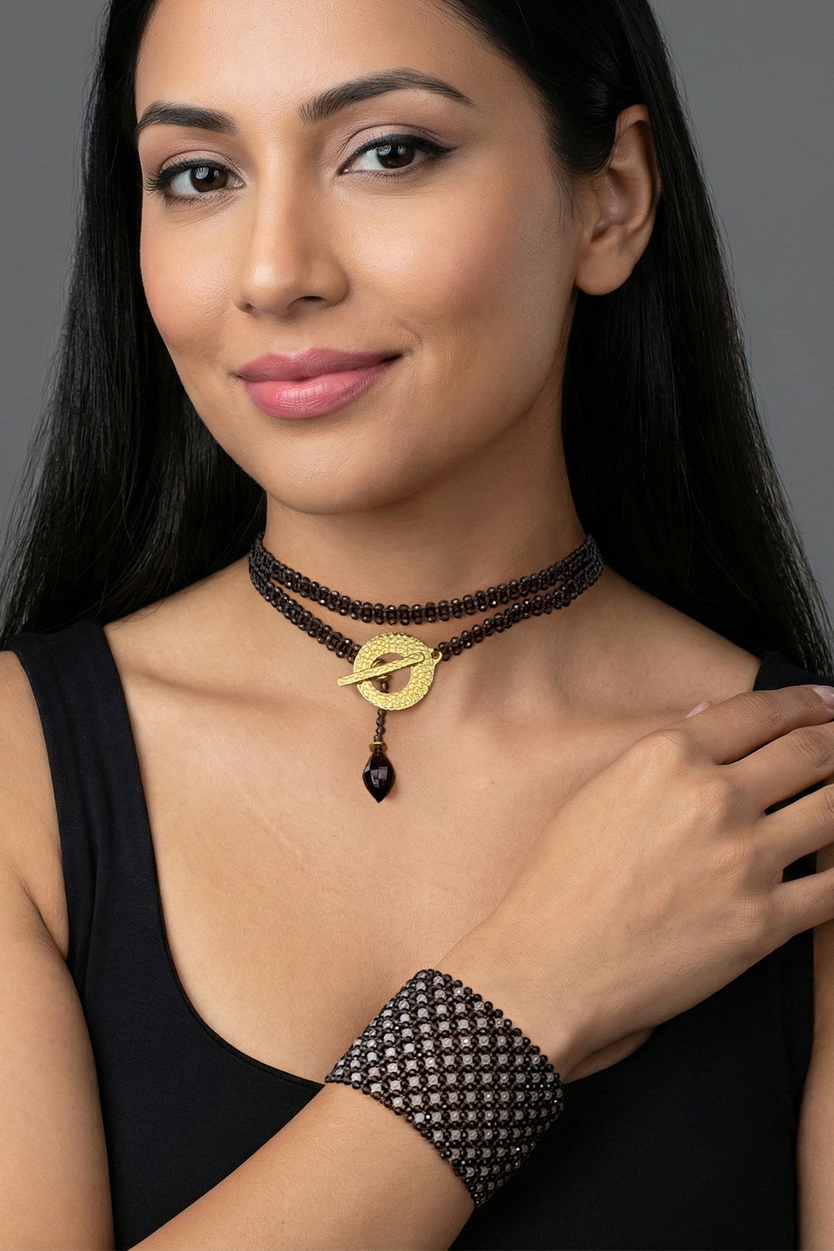 Smoky quartz and Rose Quartz Dots cuff - Carla Ciminera